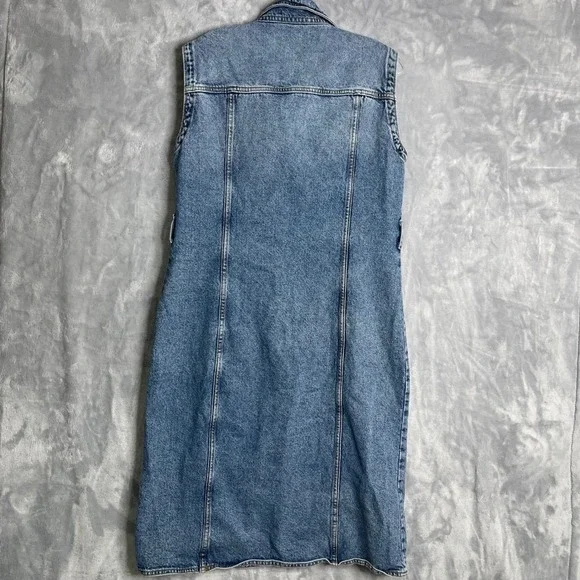 Zara Denim Dress Womens XL Blue Sleeveless Western Classic Button‎ Front - Picture 2 of 10